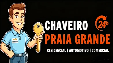 Logotipo oficial do Chaveiro Praia Grande 24hrs com letras modernas